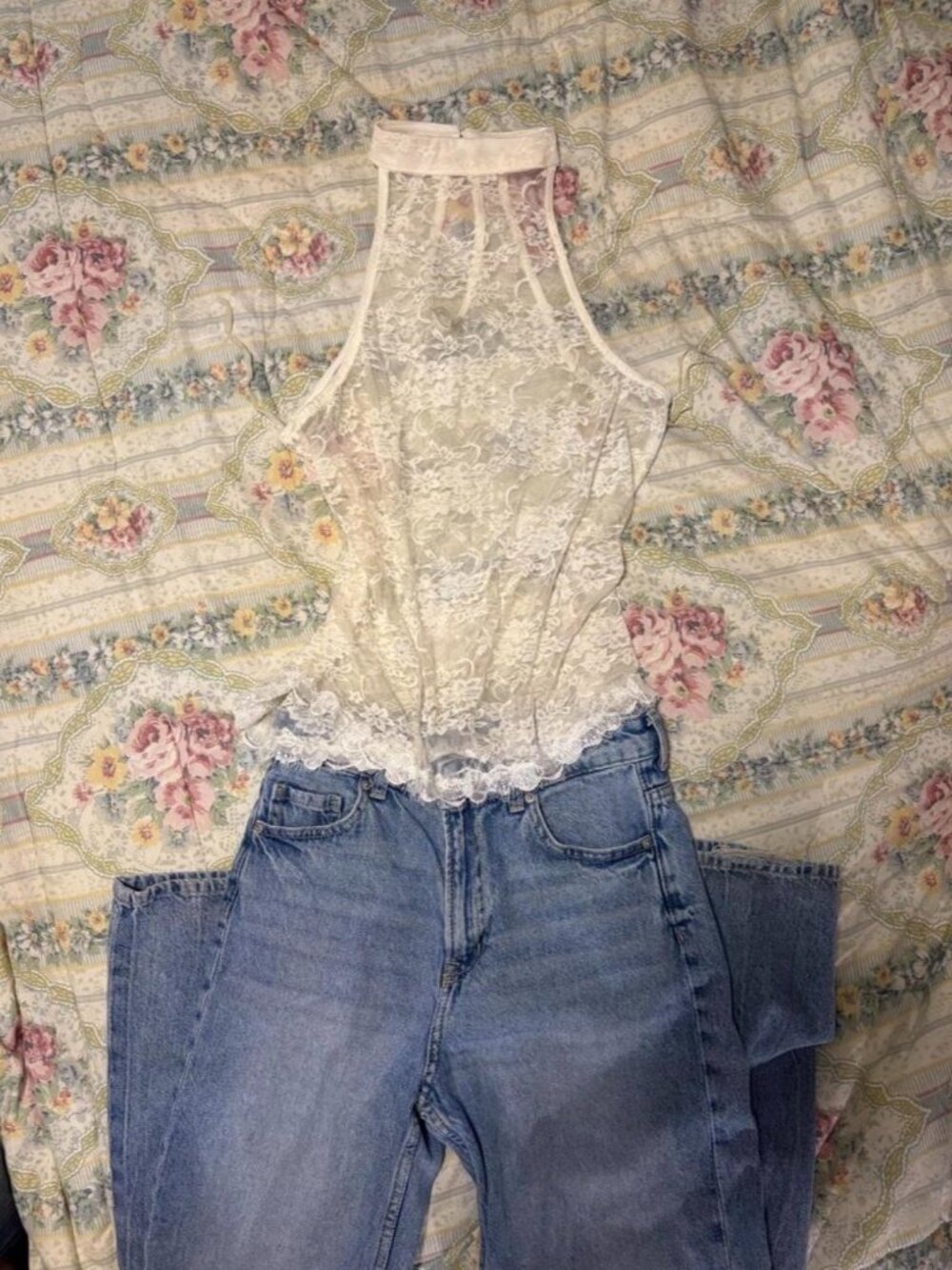 2000s y2k fairycore lace detail white tank top